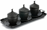 ✔️SALE! Турецький посуд набір для кави Turcoffee металевий (темне срібло), три чашки по 110мл