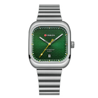 Чоловічий годинник Curren 8460 Silver-Green з зеленим циферблатом та сталевим браслетом