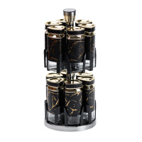 Набір ємностей для спецій на підставці 12 баночки по 120 мл, чорний мармур