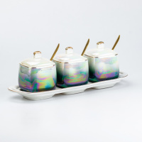 Набір баночок для спецій по 300 мл з кришками та ложками 3 штуки , райдужний