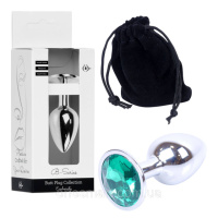 Анальний корок металевий S сріблястий із зеленим каменем для стимуляції та задоволення Boss Series