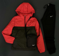 Чоловічий комплект Nike Анорак теплий червоно-чорний + Штани + Барсетка у подарунок!