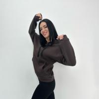 Жіночий теплий худі з капюшоном «Basic» Турція оптом | Батал |Розпродаж моделі Шоколадний, 50-52