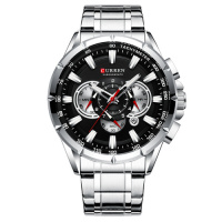 Чоловічий годинник Curren 8363 Silver-Black з хронографом та металевим браслетом