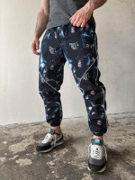 Чорні спортивні принтовані штани (плащівка на підкладці)