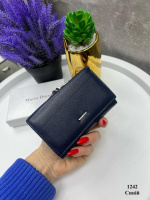 Натуральна шкіра. Синій - жіночий стильний мініатюрний гаманець на магніті - 13х8 см - у коробці  (1242)