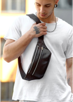Чоловіча сумка на пояс бананка шкіряна чорний