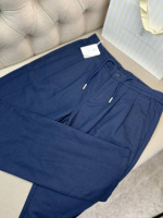 Льняні чоловічі штани Brunello Cucinelli темно-синього кольору на зав'язках 78049-1 d068