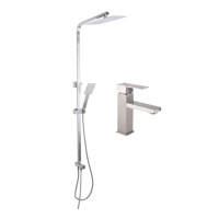 Акційний набір: Lidz Kubis 001F Змішувач для раковини (k35) Nickel + Lidz Kubis 1120 Душова стійка універсальна на два споживача Nickel