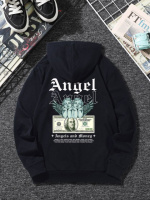 Чоловіче чорне стильне оверсайз худі з трендовим принтом