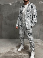 Білий принтований костюм (сорочка, штани) з бенгаліну