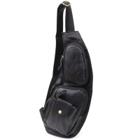 Мужская сумка с большим количеством карманов из натуральной кожи Vintage 22961 Черный