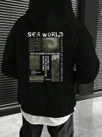 Чоловіче чорне модне оверсайз худі з трендовим принтом