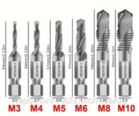 Набір комбінованих насадок для мітчиків з 6 шт. - Метрична різьба M3 M4 M5 M6 M8 M10 Мітчики для зенкерування.