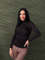 Базовий жіночий лонгслів з драпіруванням «Sweet» | Норма і батал Чорний, 54-56