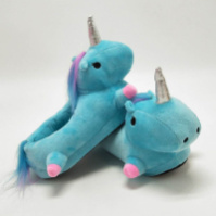 Плюшевые тапочки игрушки  тапки единороги голубые  тапки кигуруми единороги