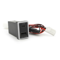 АЗУ врезное 130W-D01T03-С, PD+QC, Type-C: 100W, USB: 30W, LED подсветка, комплект проводов с разъемами, 33x22х58mm, Black