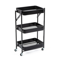 Этажерка мобильная трехъярусная универсальная из металла 46,5х29х77,5см Черная SW-00002099
