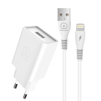 Мережевий зарядний пристрій з кабелем WUW-T82 Single USB home charger set iP (6972573336555)