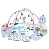Розвиваючий 2в1 килимок-басейн для малюка, 4 підвісні іграшки, прапорці, 30 різн.кульок у кошику-ведмедику