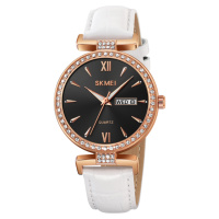 Жіночий годинник Skmei 2090RGWT Rose Gold-White з білим шкіряним ремінцем та календарем