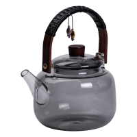 Заварник стеклянный для чая 0.8 л чайник для заваривания с деревянной ручкой черный HP-34-37