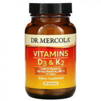 Витамины D3 и K2, 5000 МЕ, Vitamins D3 & K2, Dr. Mercola, 90 капсул