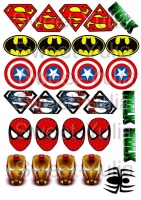 Вафельные картинки на тему: Супергерои (Халк, Спайдермен, Супермен, Капитан Америка, Железный человек)