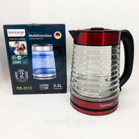 Електрочайник Rainberg RB-2312 скляний дисковий чайник 2.2л 2200Вт Red