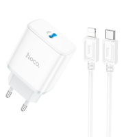 Набор СЗУ 110-240V HOCO C104A + кабель Lighting, 1xUSB-C, PD20W, кабель 1м, White, Box