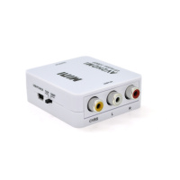 Конвертер Mini, AV to HDMI, ВХІД 3RCA(мама) на ВИХІД HDMI(мама), 720P/1080P, White, BOX