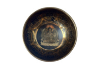 Співаюча чаша ручної роботи Авалокітешвара з Мантрою, Шрі Янтрою і Квіткою життя 13 см