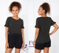 Жіноча блуза в горох «Ненсі» оптом | Распродаж моделі Чорний, 42
