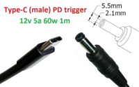 Кабель-перехідник для роутера тригер PD 12v Type-C (max 5a, 100w) на 5.5x2.1mm 1m з USB Type-C (male) Power Delivery PD тригер (A