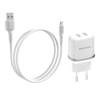 Сетевое зарядное устройство Borofone BA25A 2 USB белое + кабель USB to MicroUSB