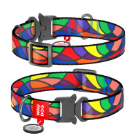 Нашийник для собак нейлоновий WAUDOG Nylon з QR паспортом, малюнок «Вітраж», металічна пряжка-фастекс, Ш 25 мм, Дов 33-49 см