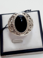 Мужской серебряный перстень с ЧЁРНЫМ АГАТОМ, 925 проба, чернение