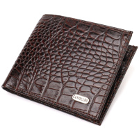 Стильне чоловіче портмоне з натуральної фактурної шкіри з тисненням під крокодила 721777 Коричневе