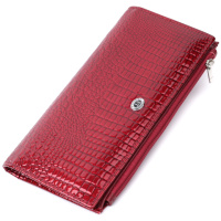 Лакований яскравий гаманець з фактурою під рептилію з натуральної шкіри 722715 Червоний