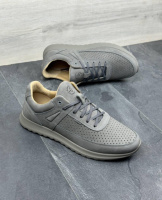 Шкіряні кросівки з перфорацією весна-літо колір сірий