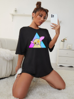 Жіноча футболка чорна з мерчем | 61-054