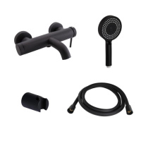 Комплект для ванної кімнати Qtap Robin Black Matt: Змішувач  QTROB3060102B + Шланг QTHADPVCSQ160B +Лійка QTRUC125BLM45951