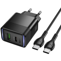 Мережевий зарядний пристрій Hoco CS112A Lounge PD30W+QC3.0 + cable Type-C to Type-C Black