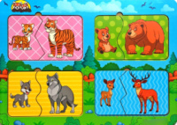 Дерев'яний пазл, «Де моя мама? - дикі тварини», Рамка-вкладка для малят.