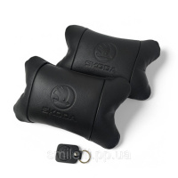 Набір авто подушок Skoda з натуральної шкіри + брелок, Автоподушка на підголовник