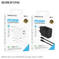 Мережевий Зарядний Пристрій Borofone BA85A 2USB-C PD/QC 35W+Type-C to Type-C