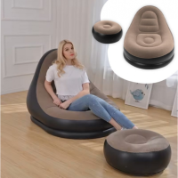 Надувное кресло диван 2в1 с пуфиком для ног A-Sofa до 150 кг Кофейный