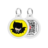 Адресник для собак та котів металічний WAUDOG Smart ID з QR паспортом, малюнок «Бетмен мультик», круг, Д 25 мм, Російсько-Англійський