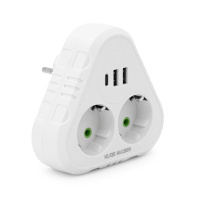 Розетка тройник с заземлением F203-White, 2 розетки+2USB+1Type-C, 2500W, 10A, 110-250V~Max, Blister