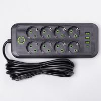 Сетевой фильтр удлинитель на 8 розеток с 3 USB 1 Type-C и кнопкой отключения F20U 2.8 м Черный HP-5-28